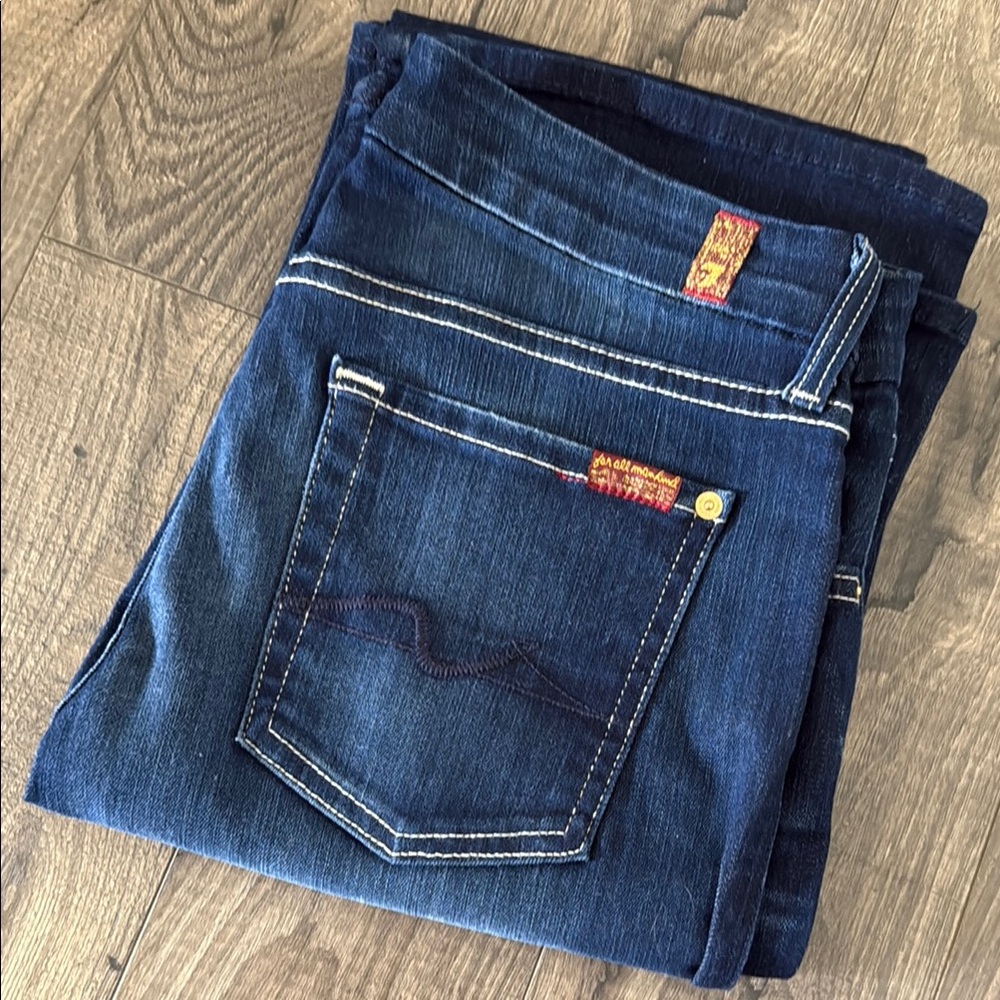 Seven for All Mankind Dark Blue Denim Mid-rise Flair Jeans